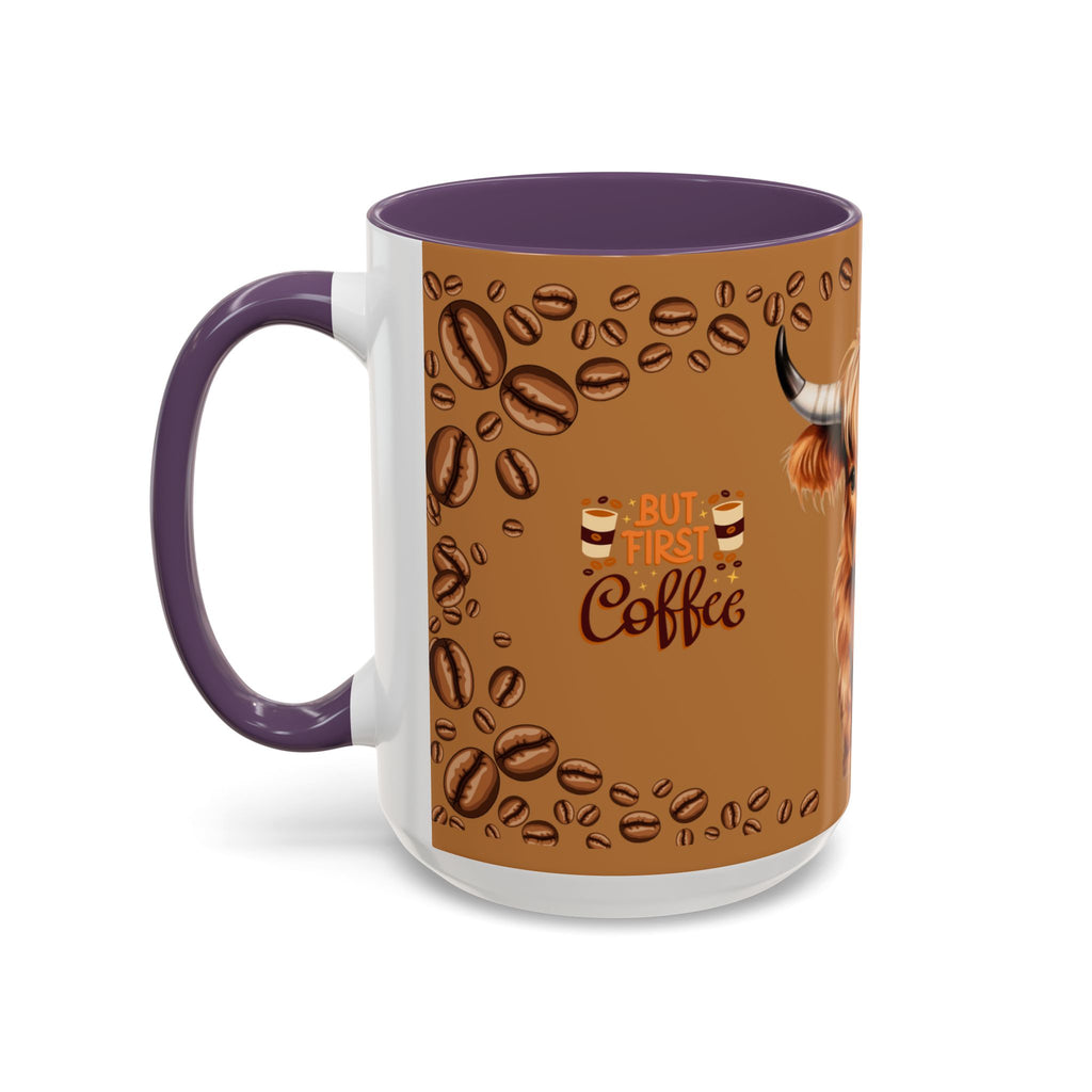 Highland Cow Coffee Mug — 'But First Coffee' Highland Cow Accent Mug (11/15oz)