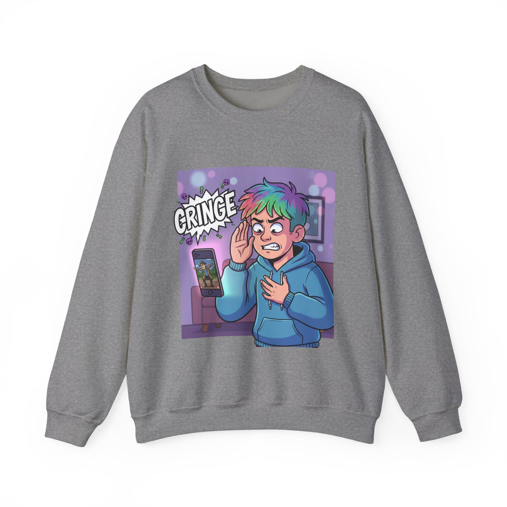 Cringe Reaction Cartoon Boy Sweatshirt | Funny Phone Call Illustration