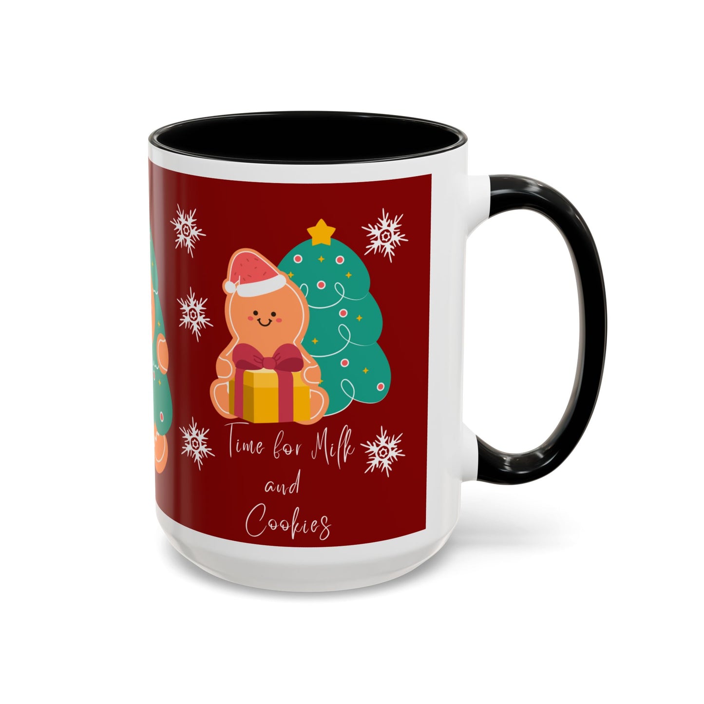 Christmas Cookie & Milk Accent Mug — Holiday Gingerbread Tree Design (11/15oz)