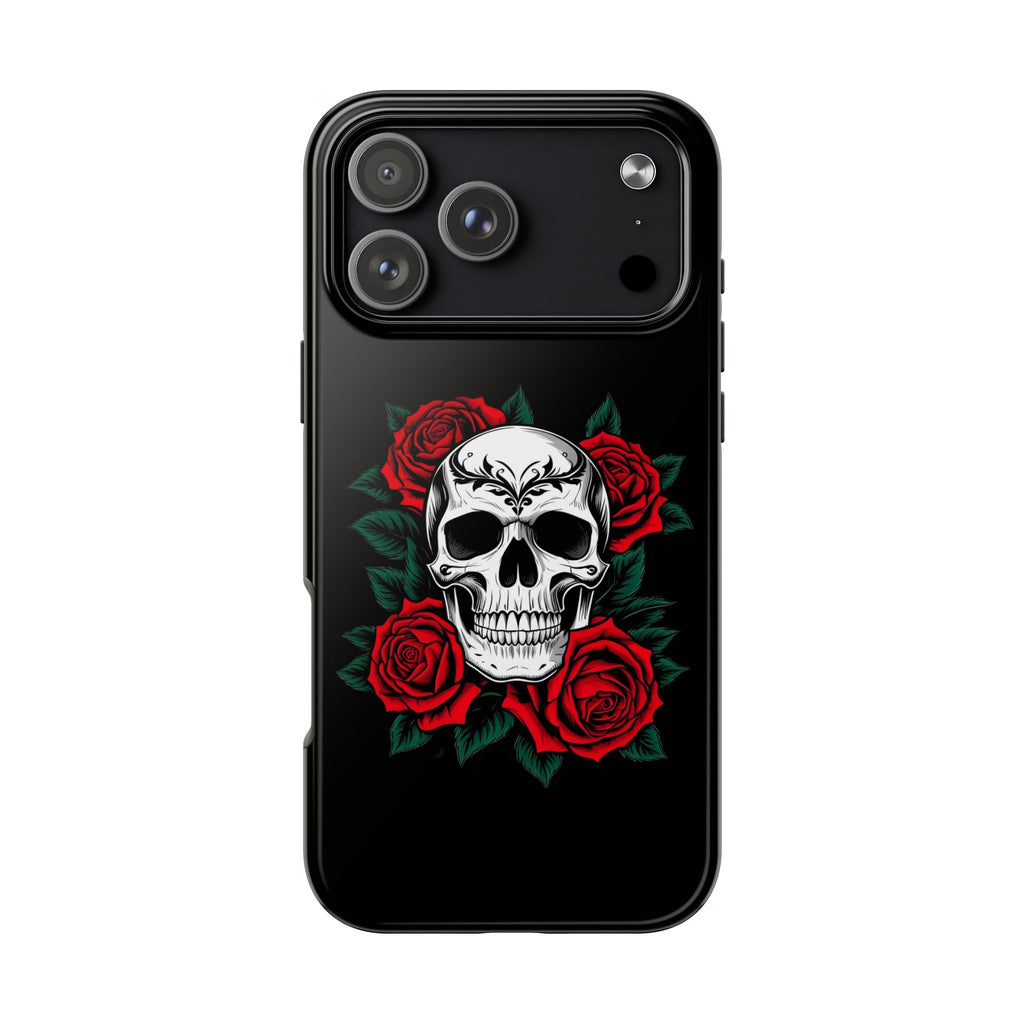 Skull and Roses Tough Phone Case — Durable Protective iPhone Cover with Vibrant Wing Design
