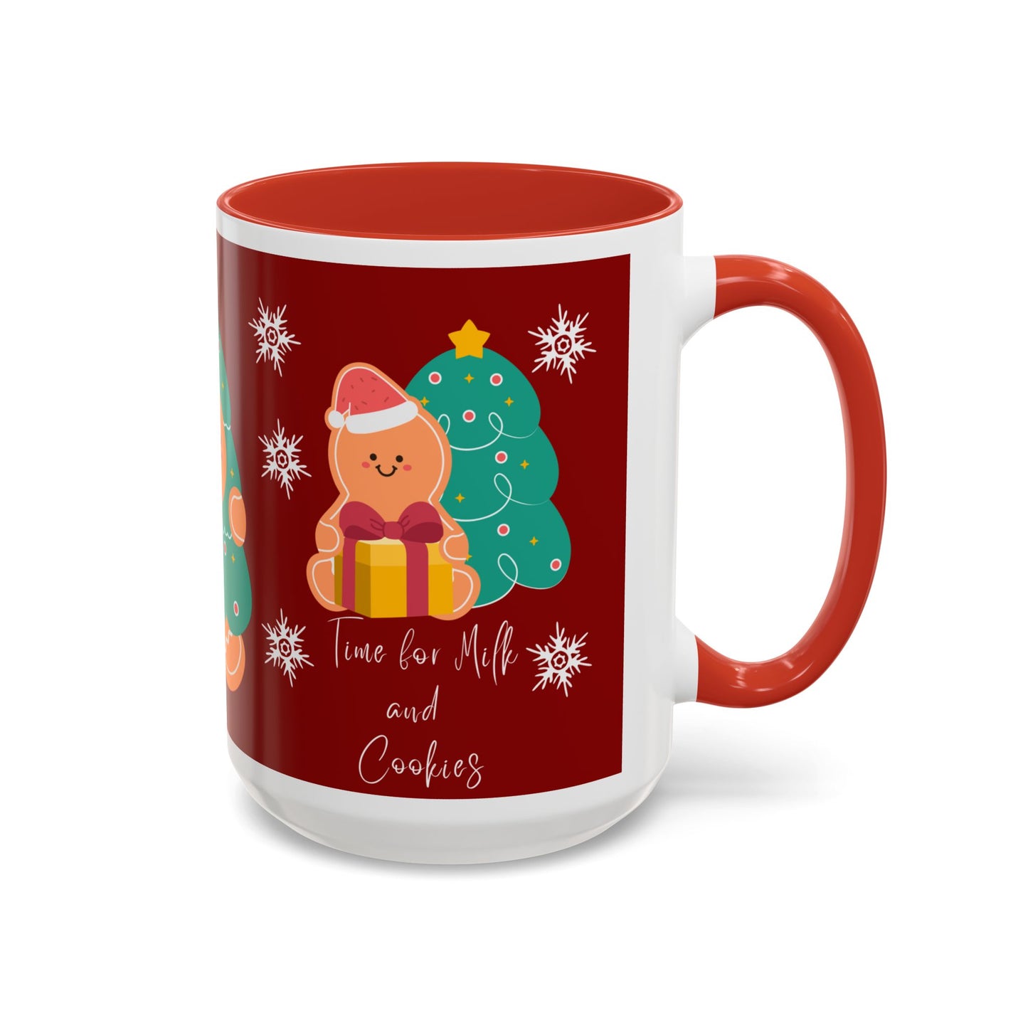 Christmas Cookie & Milk Accent Mug — Holiday Gingerbread Tree Design (11/15oz)