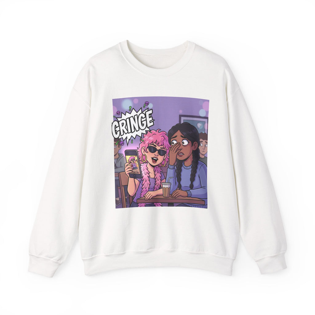 Cringe Friends Illustration Sweatshirt | Cartoon Cafe Scene