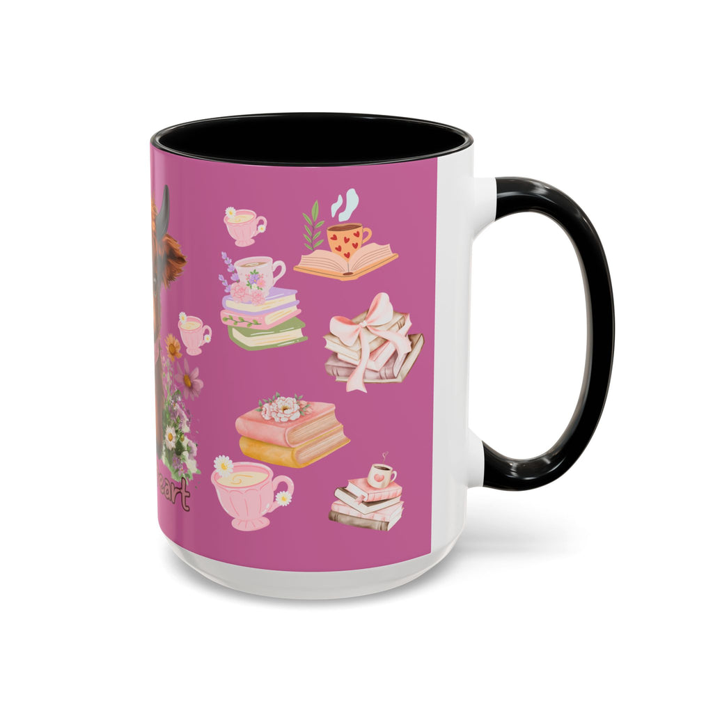 Highland Cow Coffee Mug — Cute Floral Heart Cow Accent Mug (11/15oz)