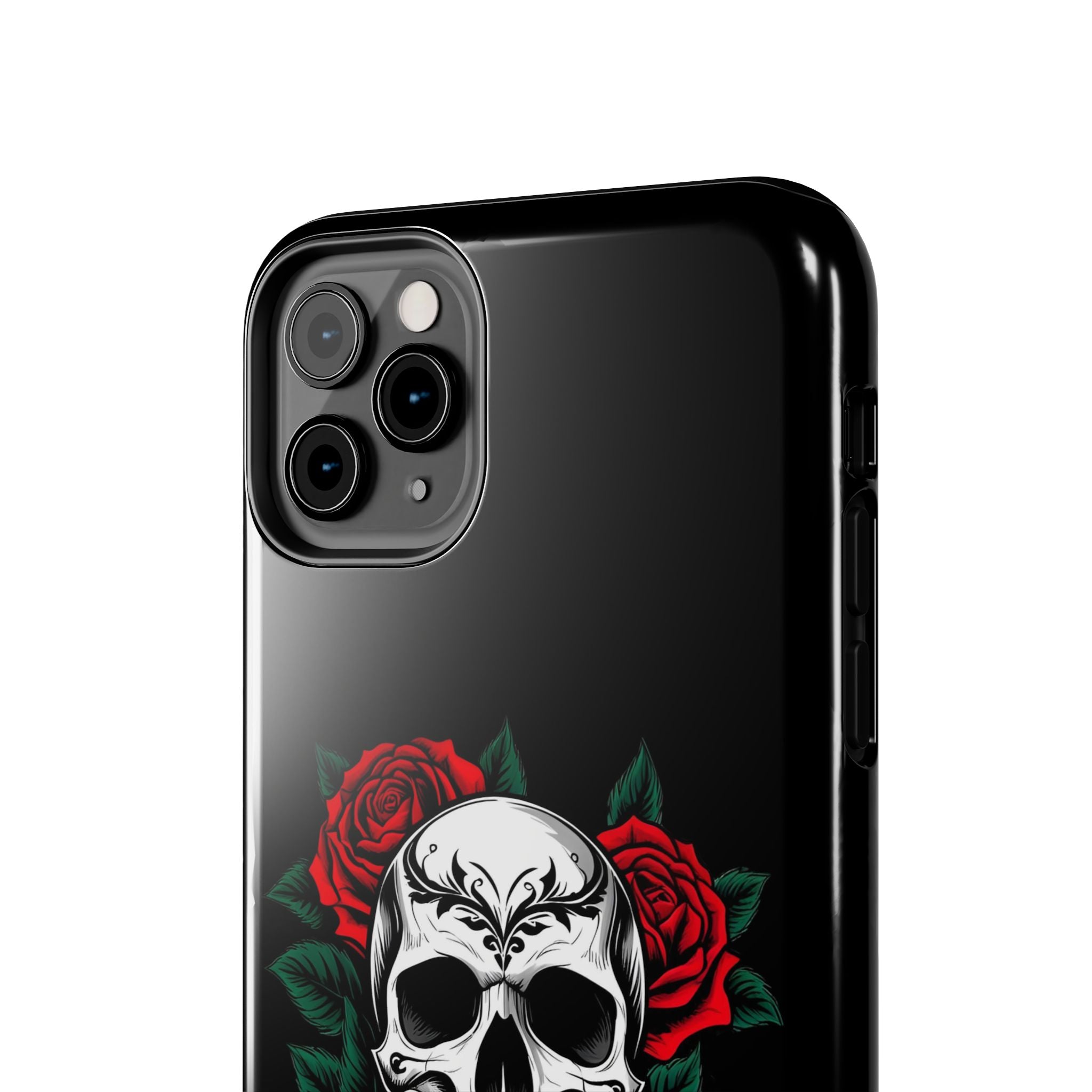 Skull and Roses Tough Phone Case — Durable Protective iPhone Cover with Vibrant Wing Design