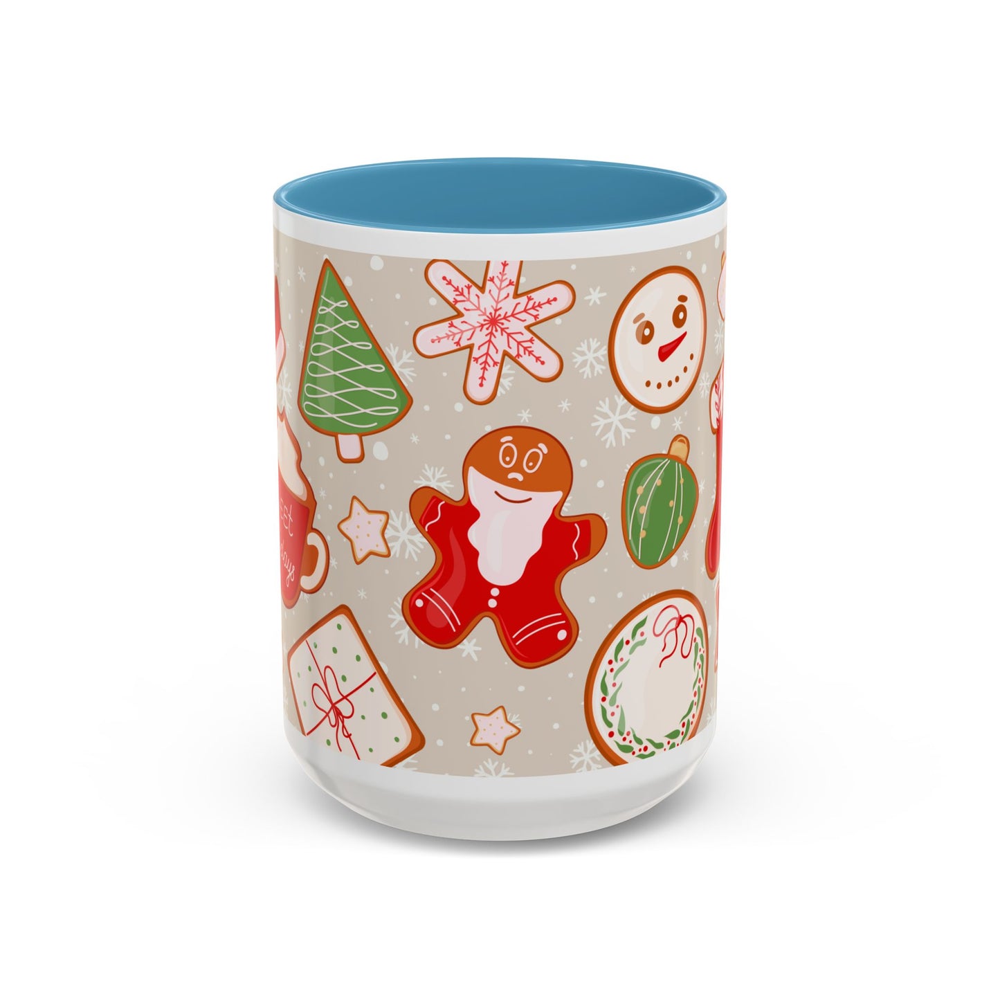 Holiday Cookie Pattern Accent Coffee Mug — Christmas Gingerbread & Ornaments (11/15oz)