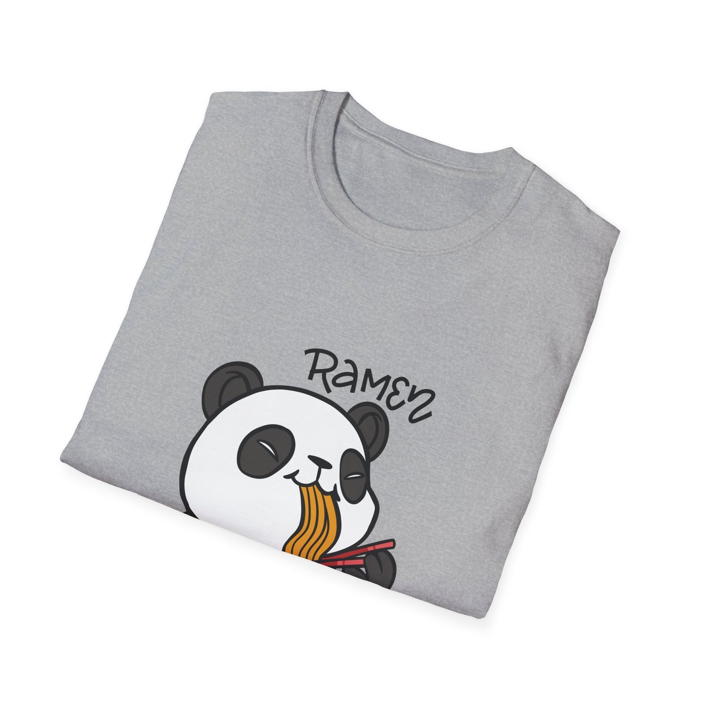 Cute Panda Ramen T-Shirt, Unisex Softstyle Tee, Foodie Gift, Casual Wear, Animal Lover Shirt, Fun Graphic T-Shirt