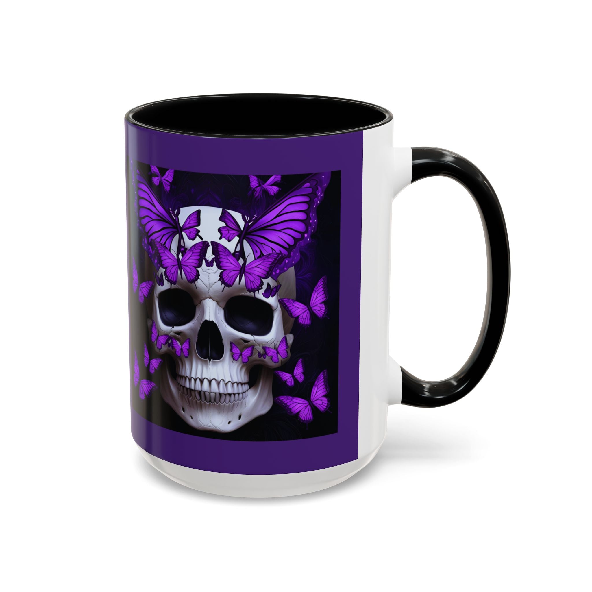 Purple Coffee Cup Gothic Butterfly Skull Accent Mug