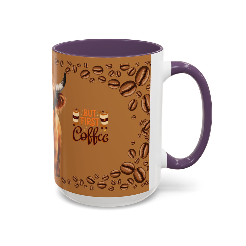 Highland Cow Coffee Mug — 'But First Coffee' Highland Cow Accent Mug (11/15oz)