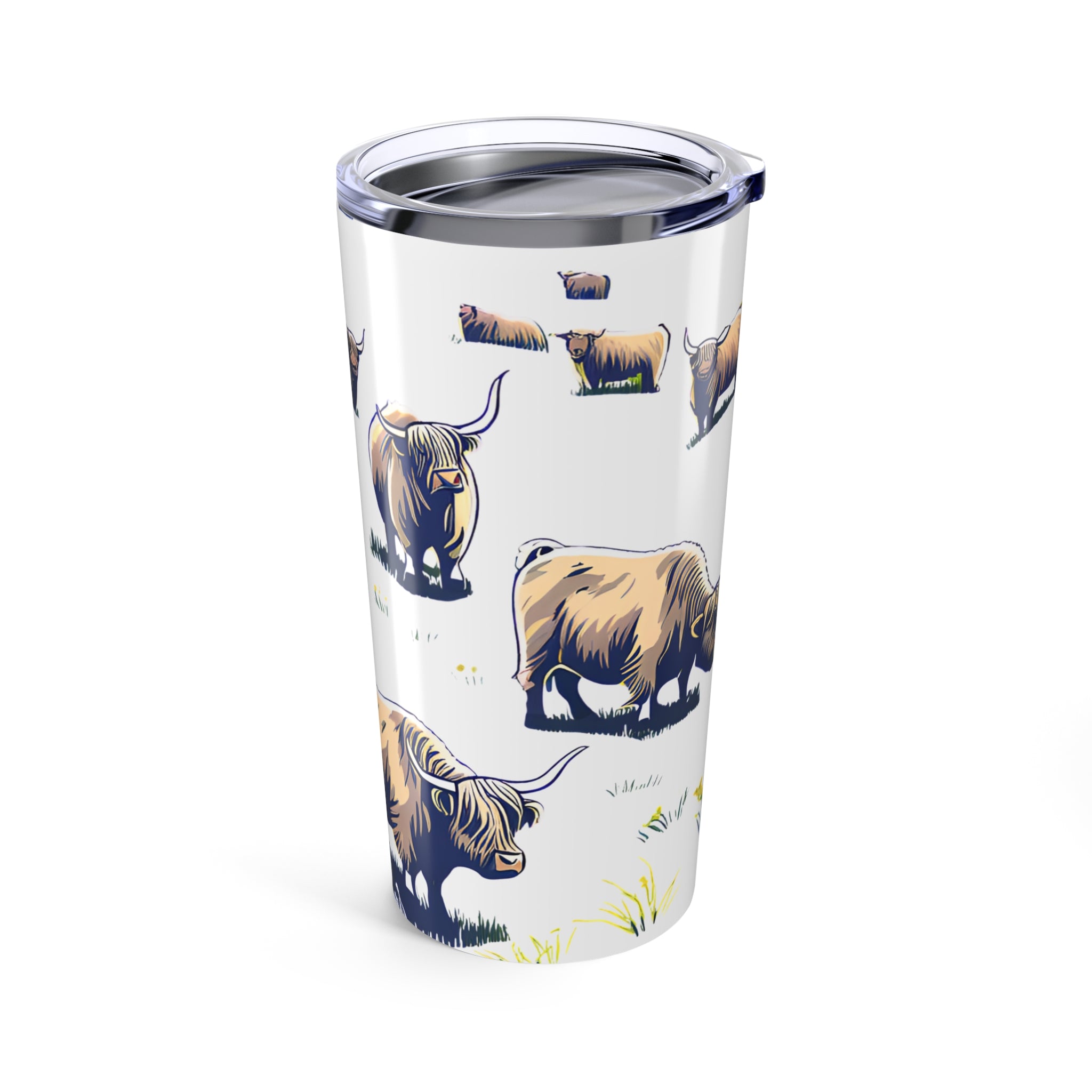Insulated Travel Cup Highland Cow with Scottish Cattle Pattern 20oz Tumbler