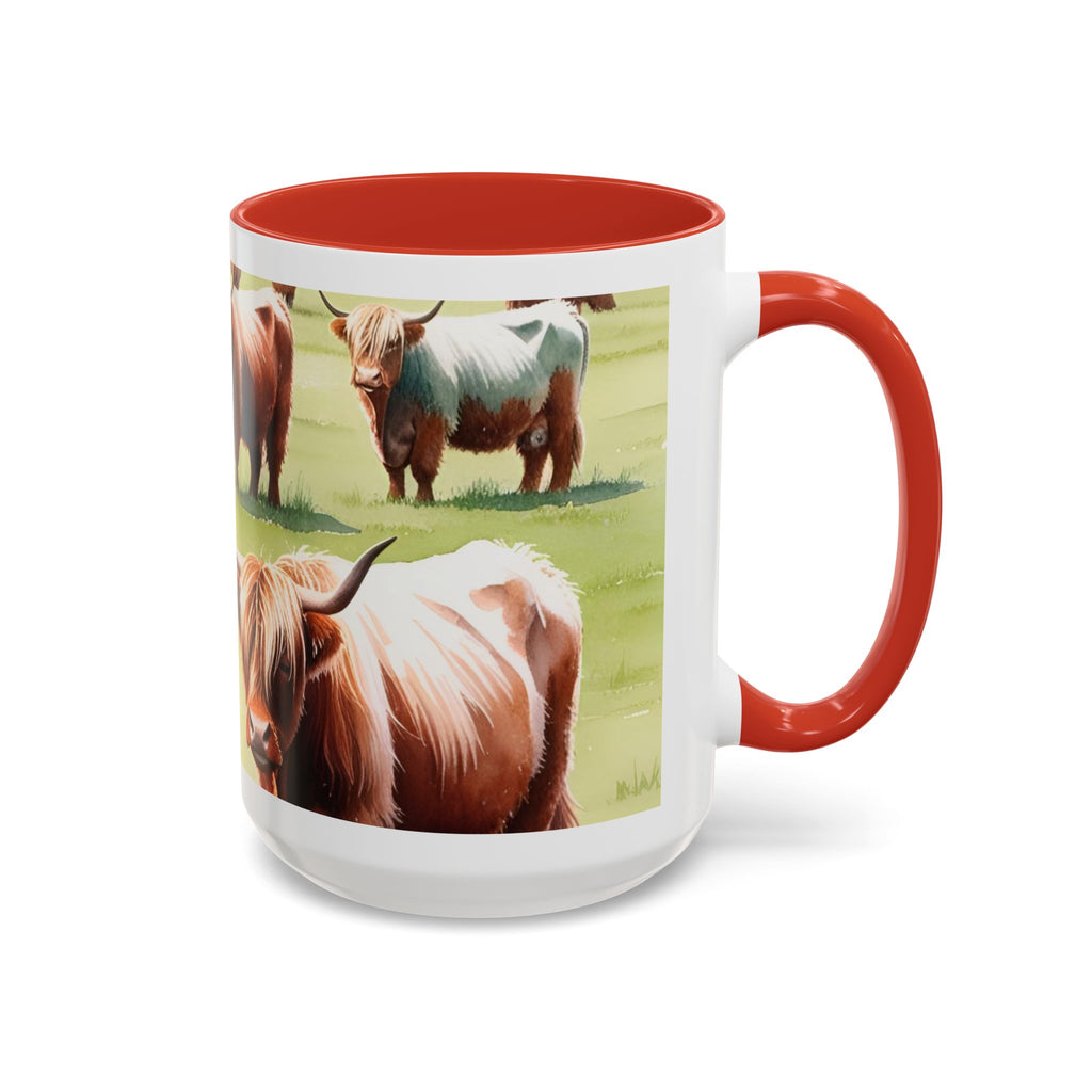 Highland Cow Accent Coffee Mug — Cute Rustic Cattle Farm Design (11/15 oz)
