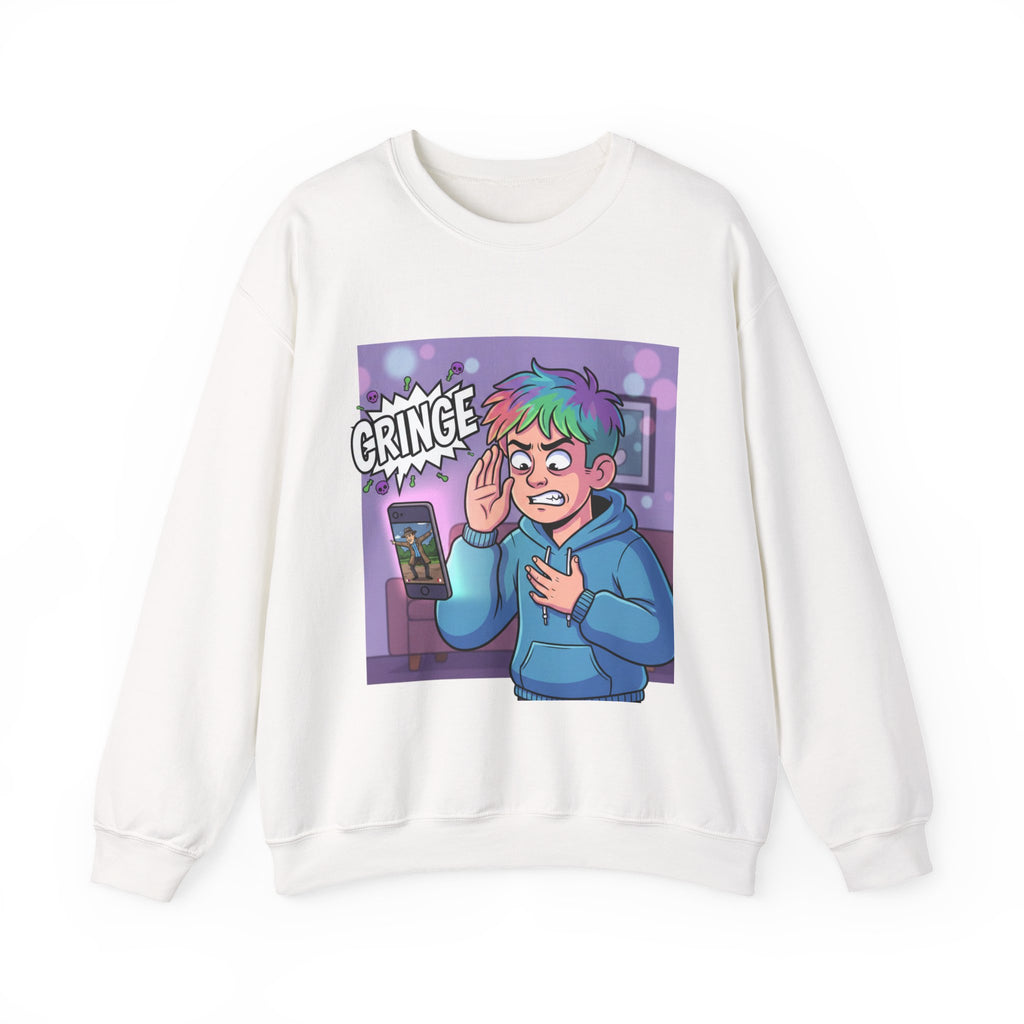 Cringe Reaction Cartoon Boy Sweatshirt | Funny Phone Call Illustration