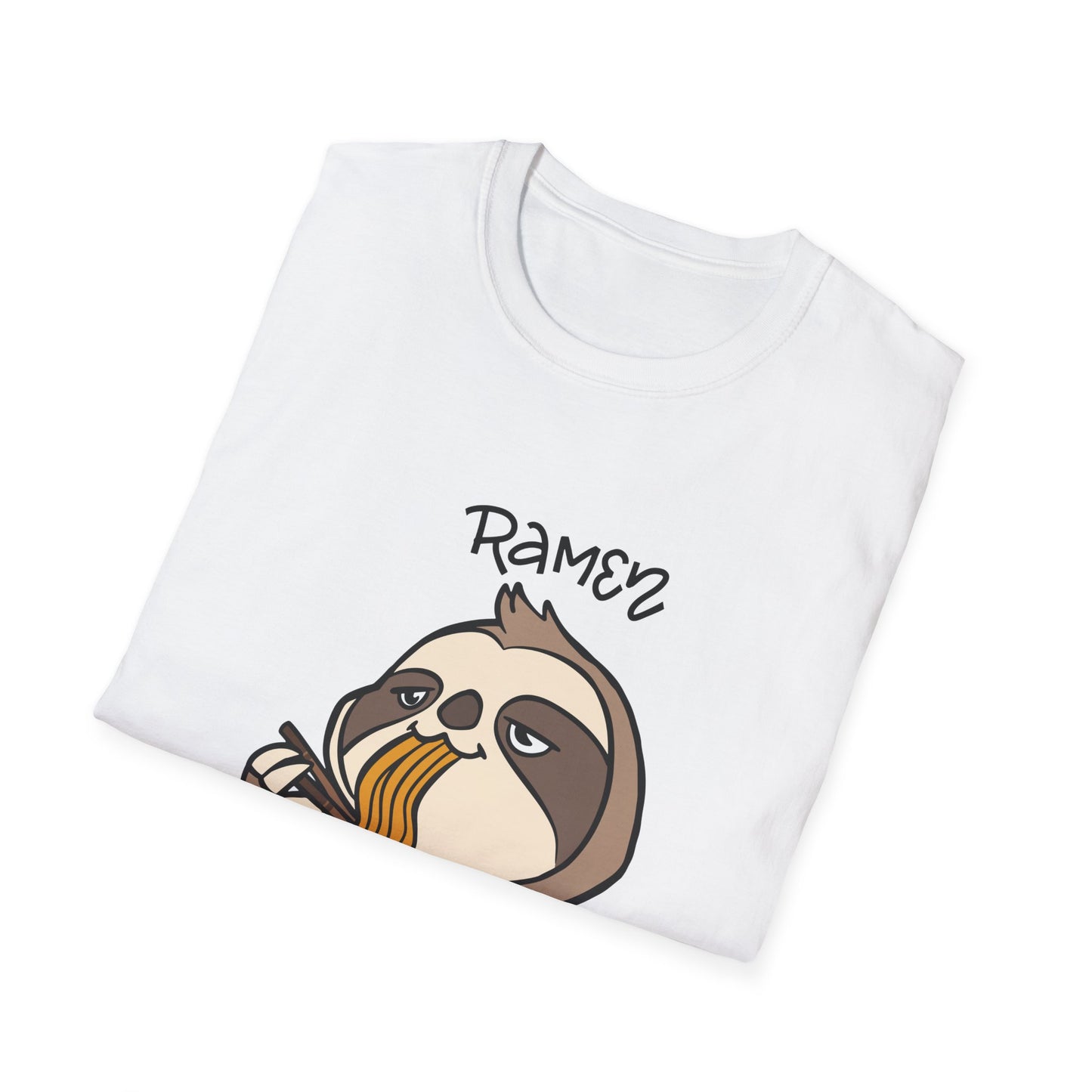 Cute Sloth Ramen T-Shirt, Softstyle Tee, Animal Lover Gift, Funny Casual Wear, Foodie Apparel, Kitchen-themed Shirt