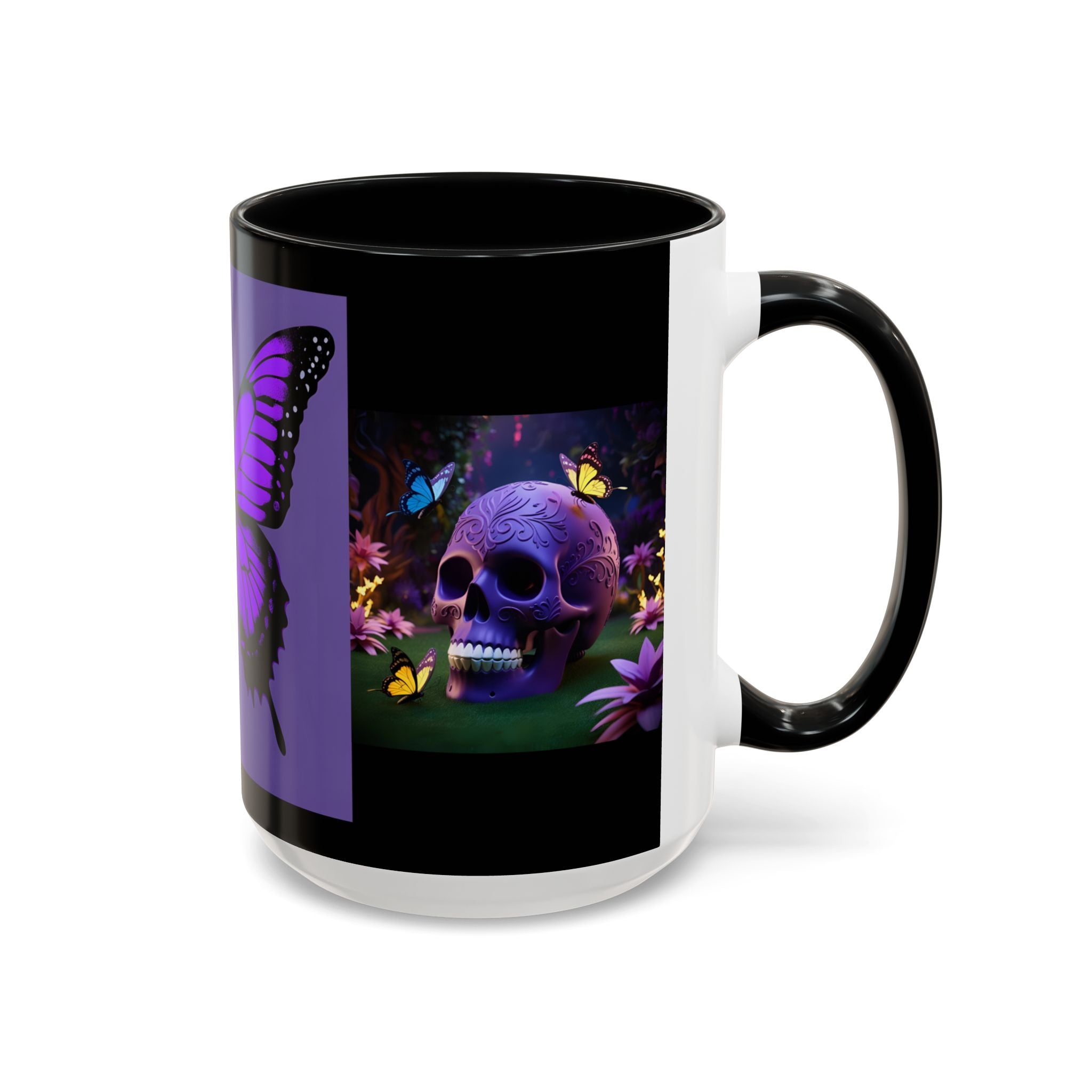 Purple Gothic Coffee Mug Butterfly Floral Skull Accent Cup