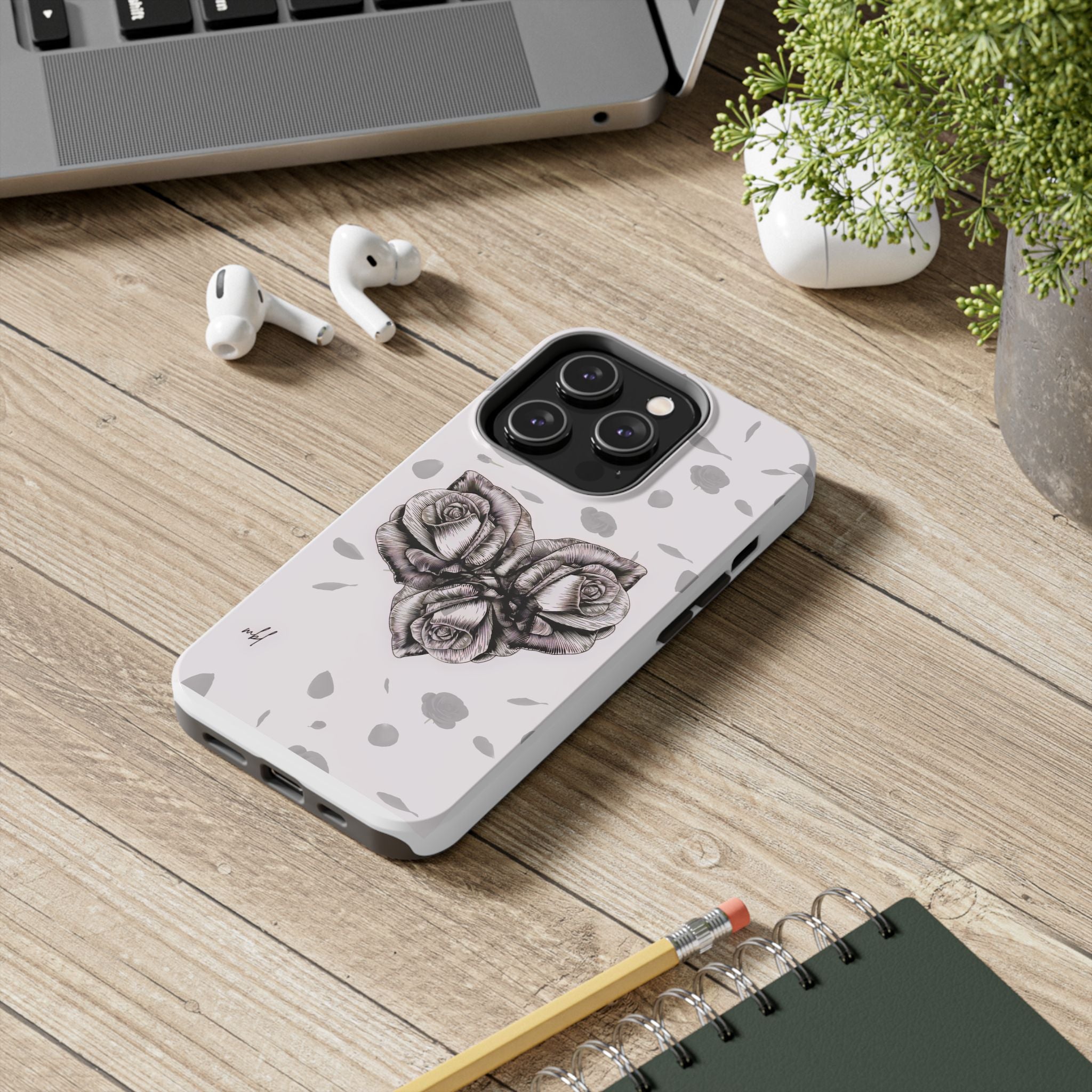 IPhone Phone Case Artistic Floral Tough Phone Cases - Heart Rose Design