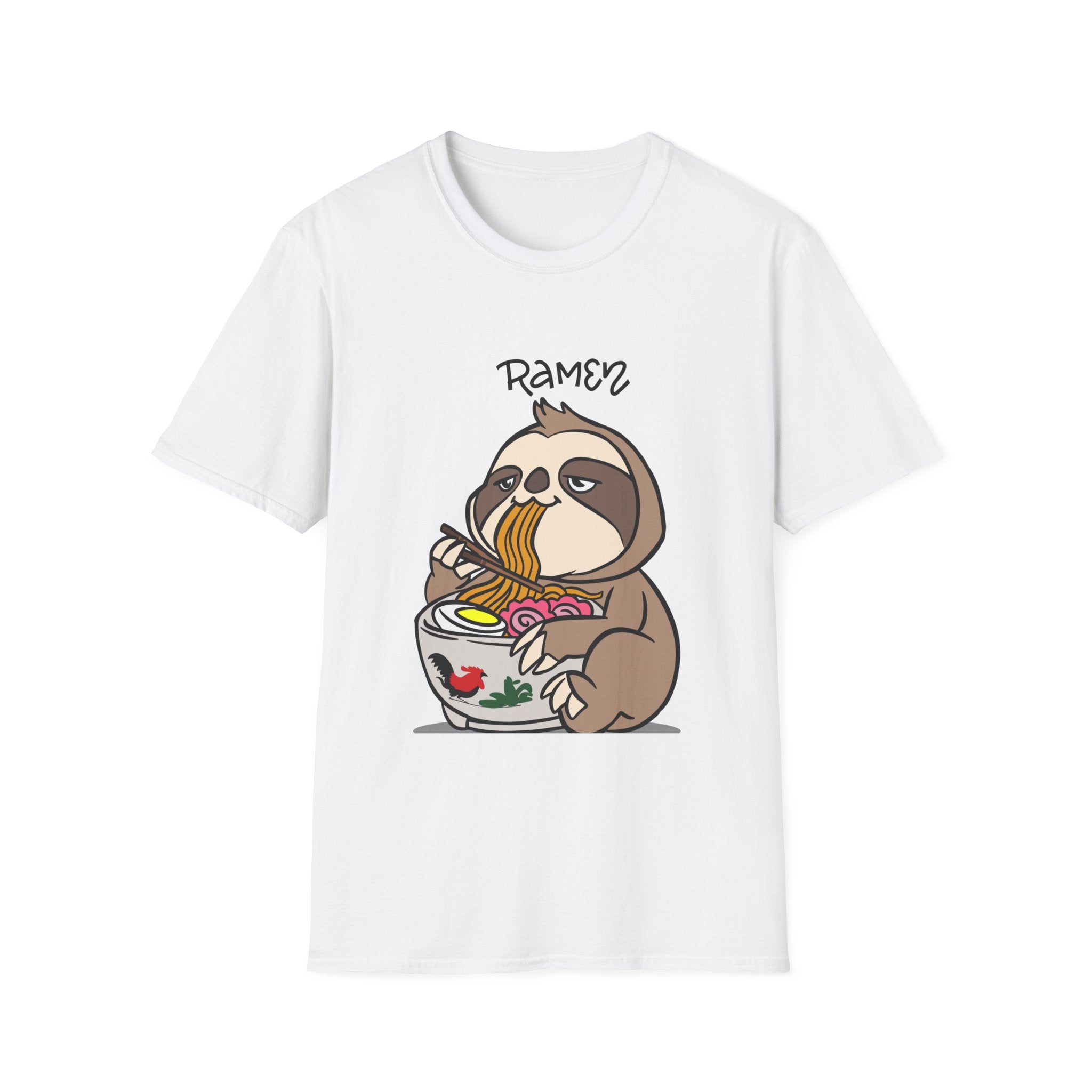 Cute Sloth Ramen T-Shirt, Softstyle Tee, Animal Lover Gift, Funny Casual Wear, Foodie Apparel, Kitchen-themed Shirt