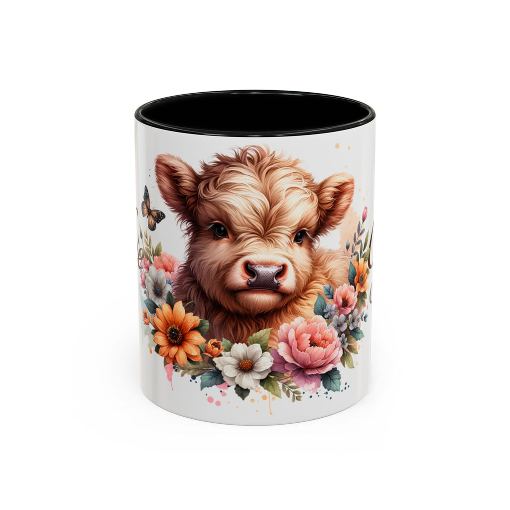 Cute Highland Cow Coffee Mug — Floral 'Coffee' Accent Mug (11/15oz)