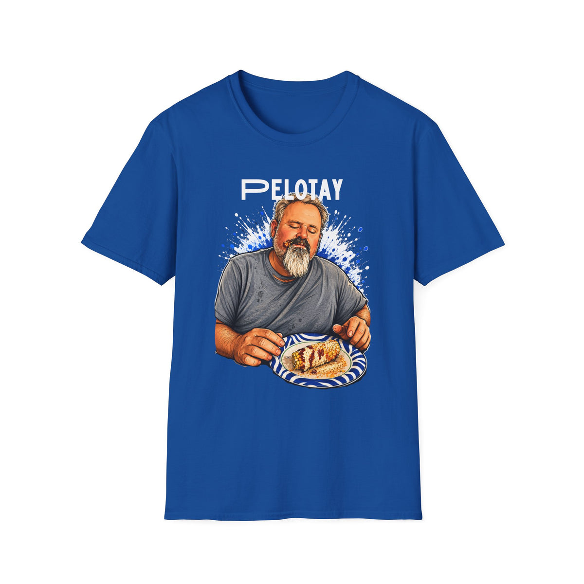 T-Shirt — Bearded Man Enjoying Mexican Elote for the First Time Illustration
