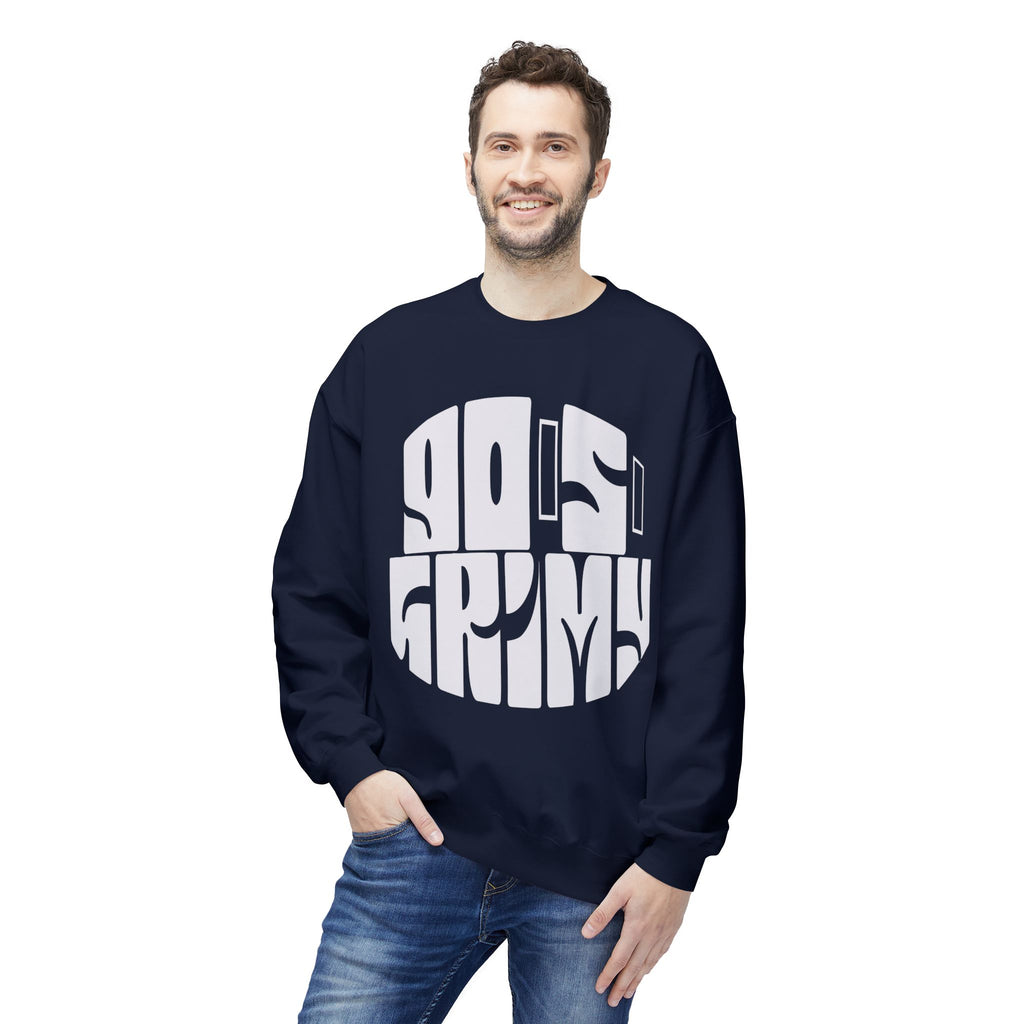 90s Grime Crewneck Sweatshirt — Retro Distorted Logo Pullover