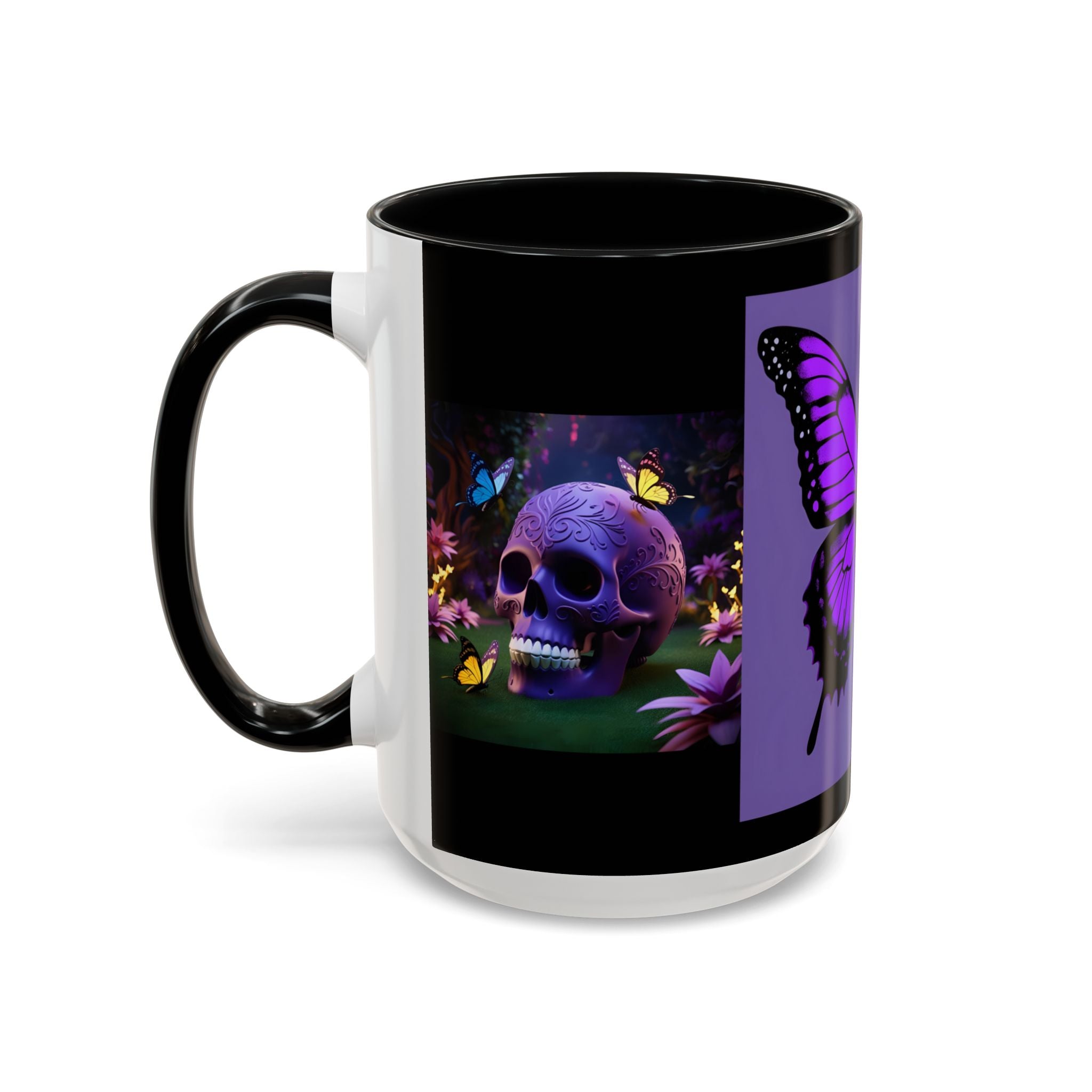 Purple Gothic Coffee Mug Butterfly Floral Skull Accent Cup