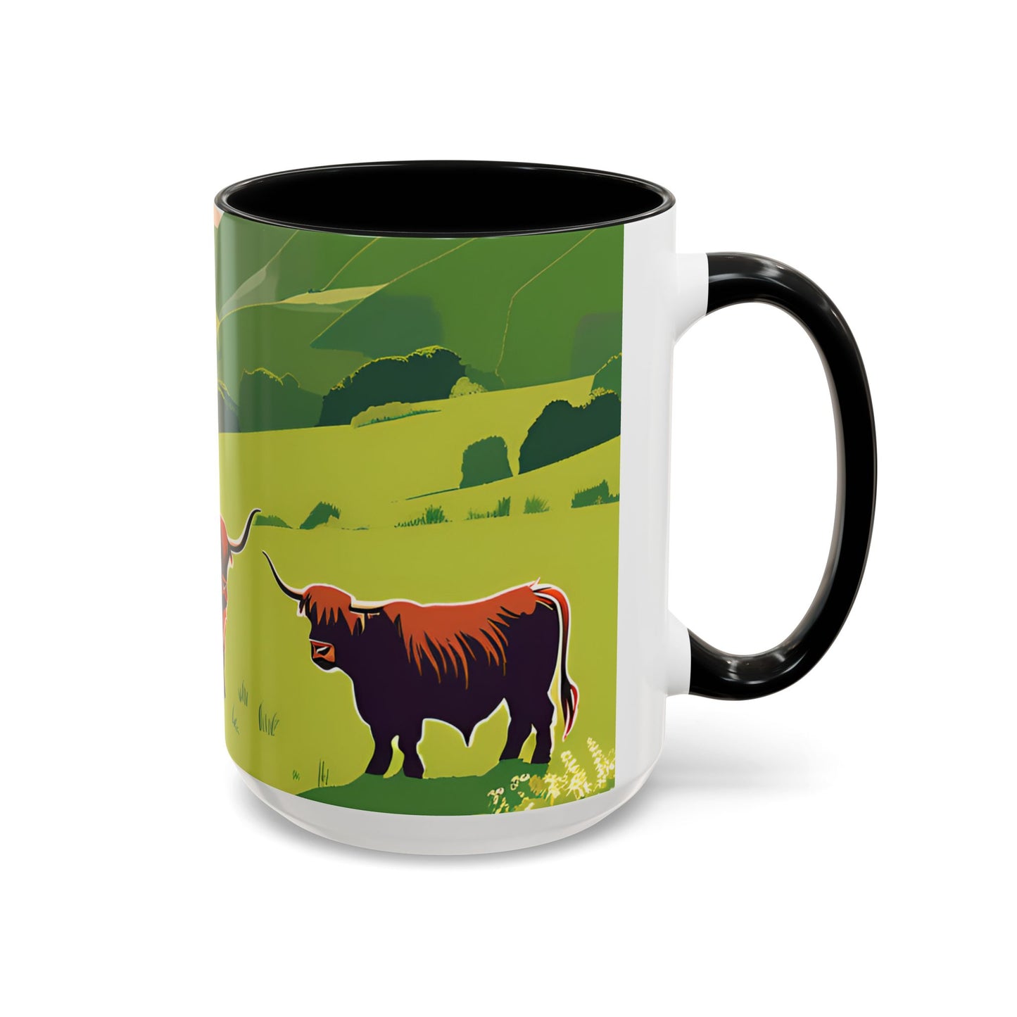 Highland Cow Coffee Mug – Scenic Farm Landscape Accent Mug (11/15oz)