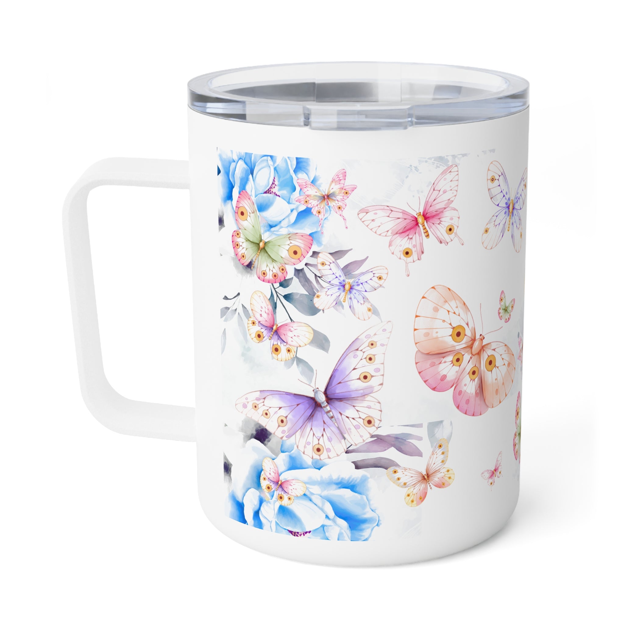 Butterfly Garden 10oz Insulated Coffee Mug — Floral Watercolor Travel Tumbler
