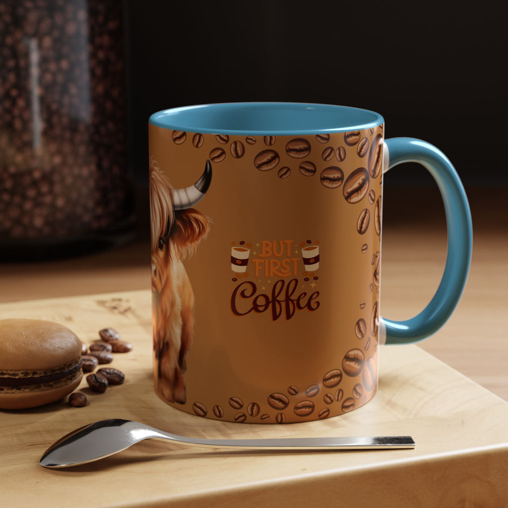Highland Cow Coffee Mug — 'But First Coffee' Highland Cow Accent Mug (11/15oz)