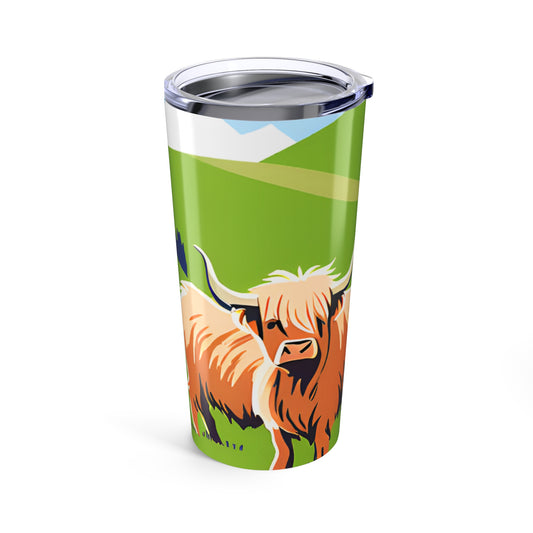 Insulated Travel Cup Highland Cow 20oz Tumbler with Scottish Farm Design